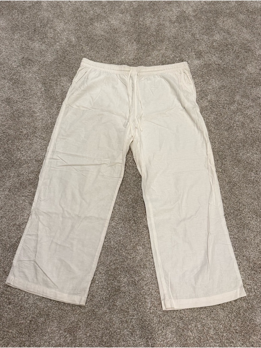 H&M White Straight-Leg Drawstring Pants